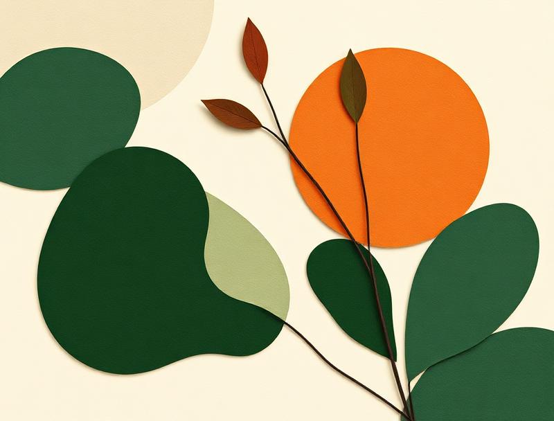 Abstract geometric art in earthy greens and terracotta
